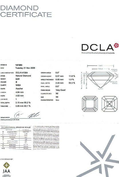 Asscher Cut Diamond 0.61ct E VVs1