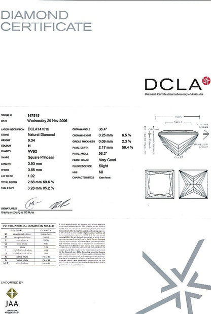 Princess Cut Diamond 0.34ct H VVS2