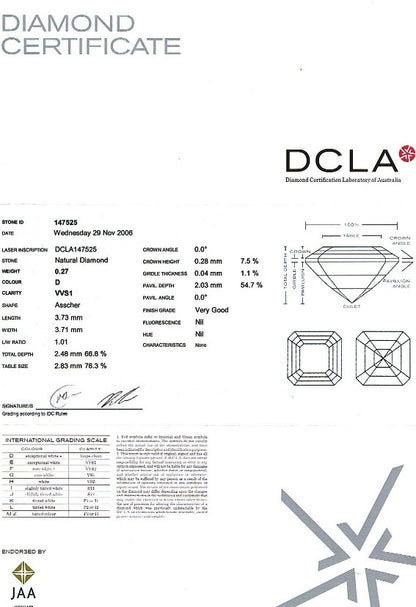 Asscher Cut Diamond 0.27ct D VVs1