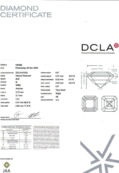 Asscher Cut Diamond 0.27ct D VVS1