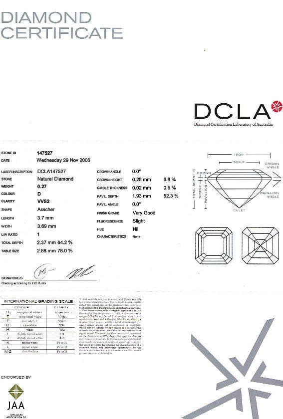 Asscher Cut Diamond 0.27ct D VVs2