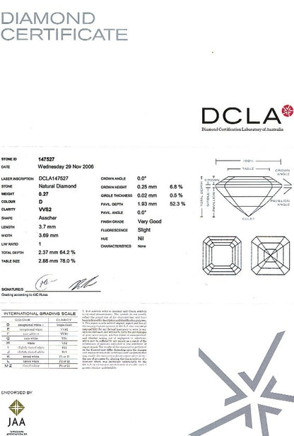 Asscher Cut Diamond 0.27ct D VVs2