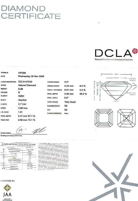 Asscher Cut Diamond 0.26ct E VVS1