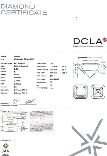 Asscher Cut Diamond 0.26ct E VVS1