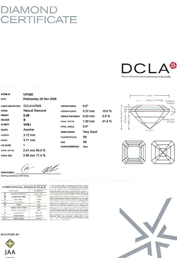 Asscher Cut Diamond 0.28ct E VVs1