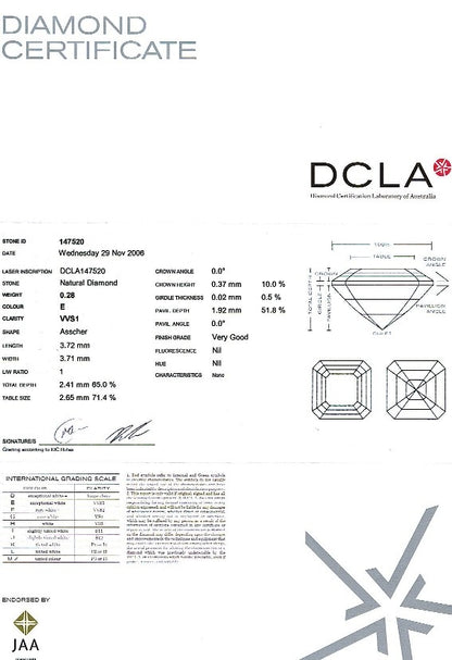 Asscher Cut Diamond 0.28ct E VVs1