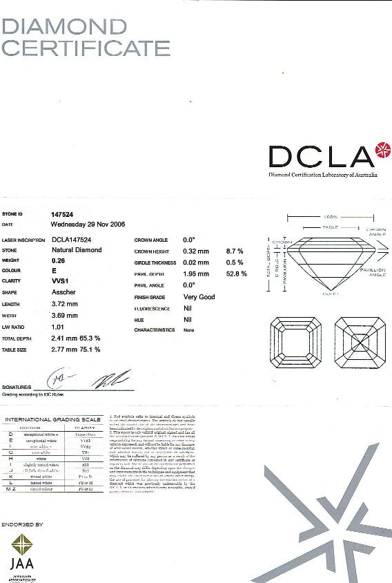 Asscher Cut Diamond 0.26ct E VVS1