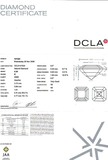 Asscher Cut Diamond 0.26ct E VVS1
