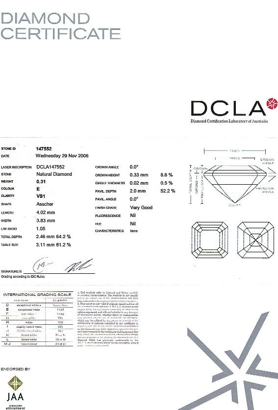 Asscher Cut Diamond 0.31ct E Vs1