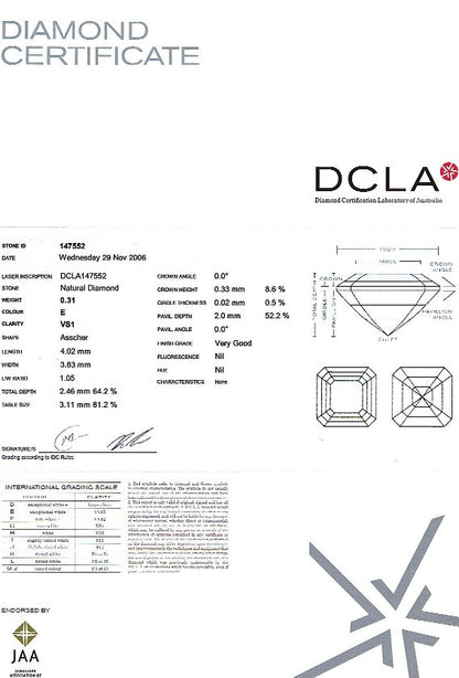 Asscher Cut Diamond 0.31ct E Vs1