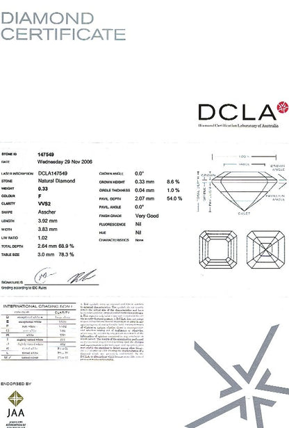 Asscher Cut Diamond 0.33ct F VVs2