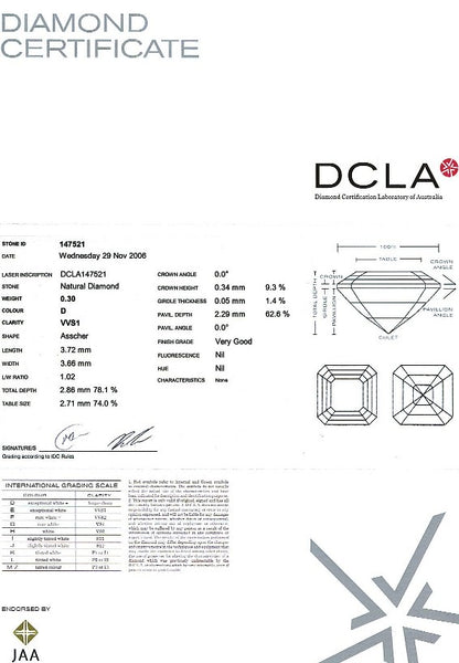Asscher Cut Diamond 0.30ct D VVs1