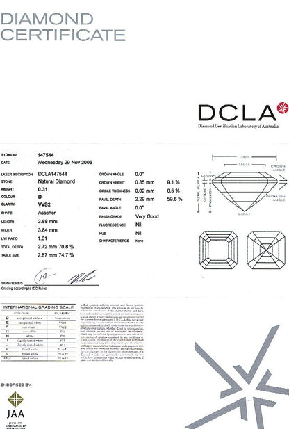 Asscher Cut Diamond 0.31ct D VVs2