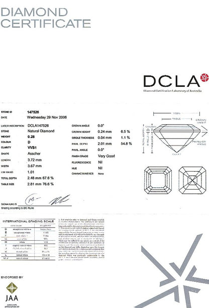 Asscher Cut Diamond 0.28ct D VVs1