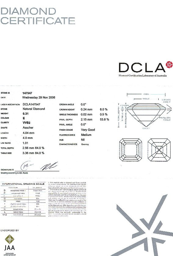 Asscher Cut Diamond 0.31ct E VVS2