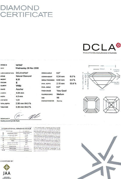 Asscher Cut Diamond 0.31ct E VVS2