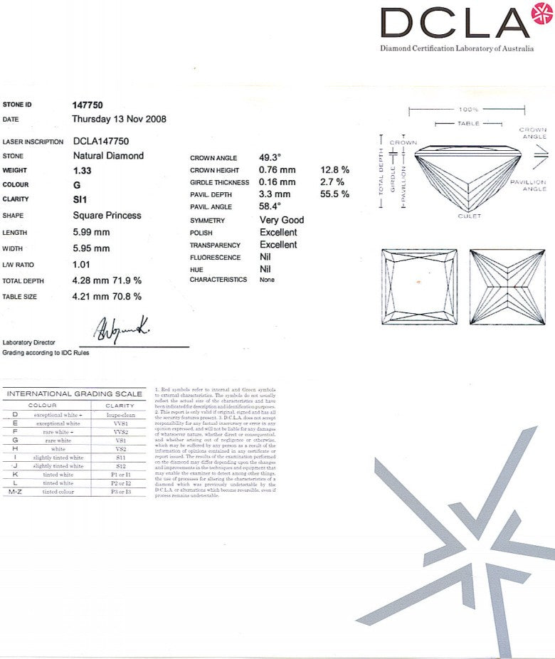 Princess Cut Diamond 1.33ct G SI1