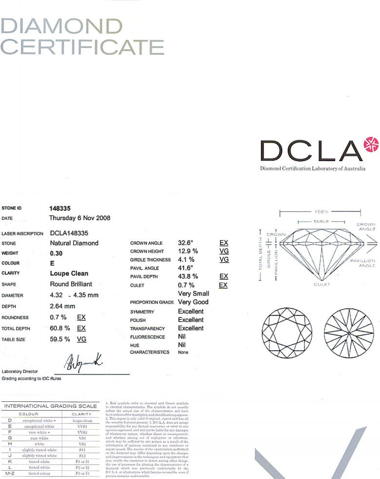 Round Brilliant Cut Diamond 0.30ct E IF