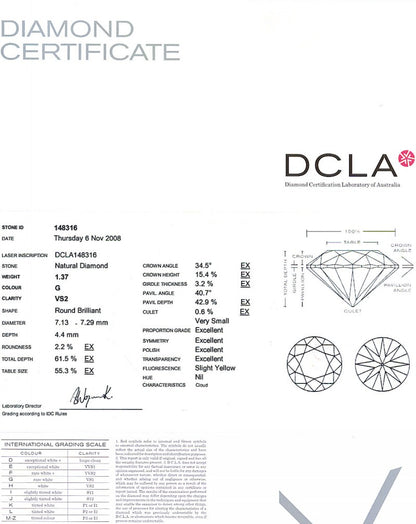 Round Brilliant Cut Diamond 1.37ct G VS2