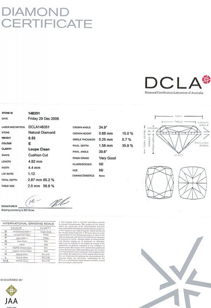 Cushion Cut Diamond 0.53ct E IF