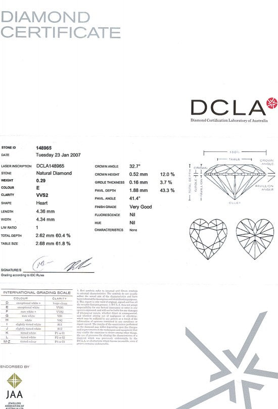 Heart Shape Diamond 0.29ct E VVS2