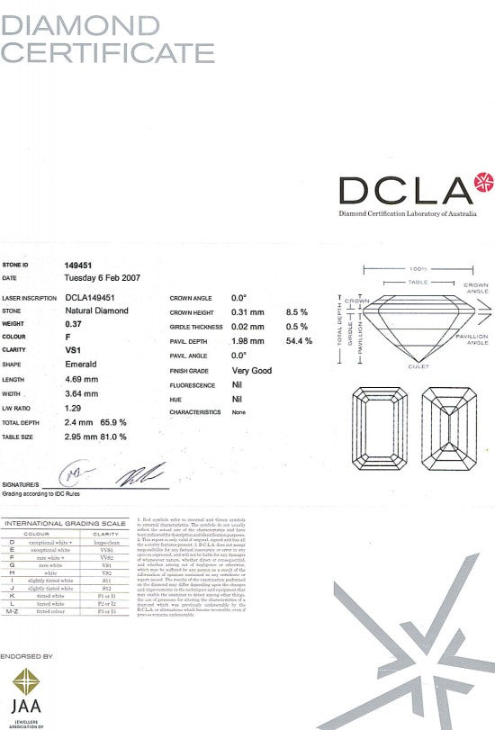 Emerald Cut Diamond 0.37ct F VS1