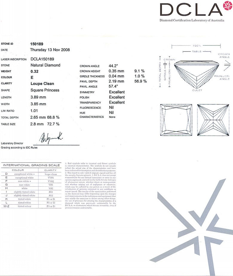 Princess Cut Diamond 0.32ct E IF