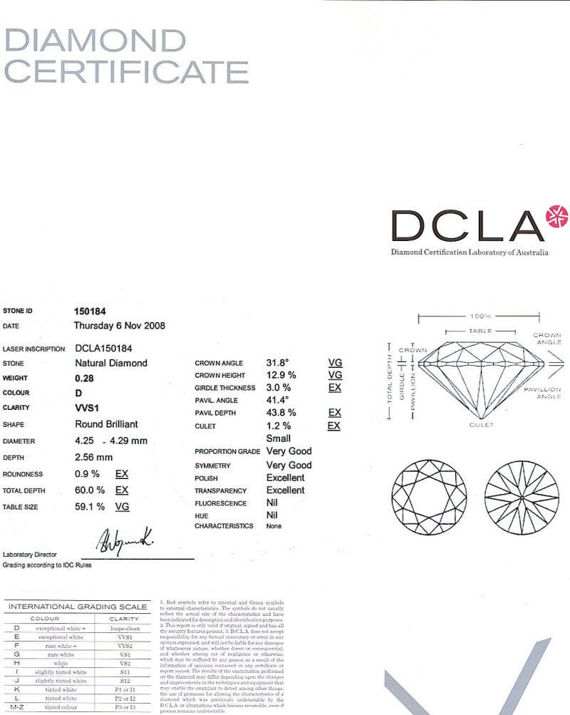 Round Brilliant Cut Diamond 0.28ct D VVS1