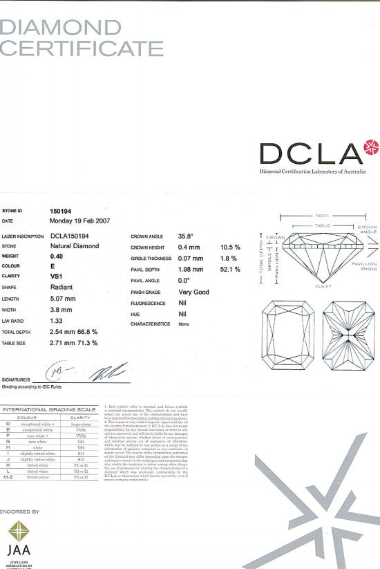 Radiant Cut Diamond 0.40ct E VS1