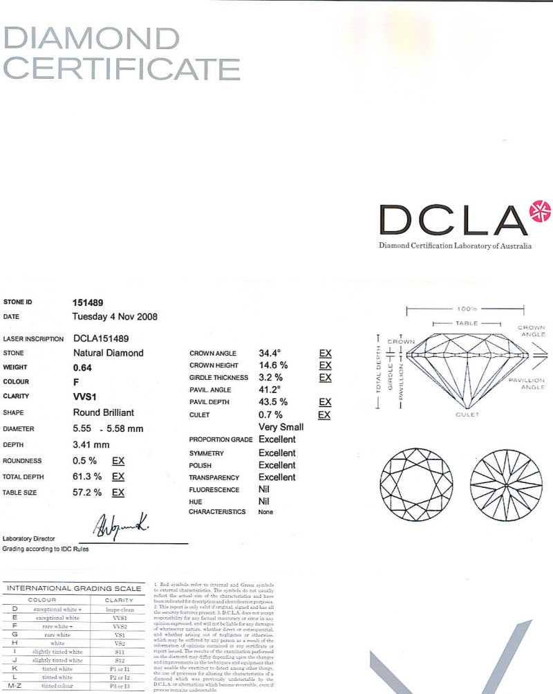 Round Brilliant Cut Diamond 0.64ct F VVS1