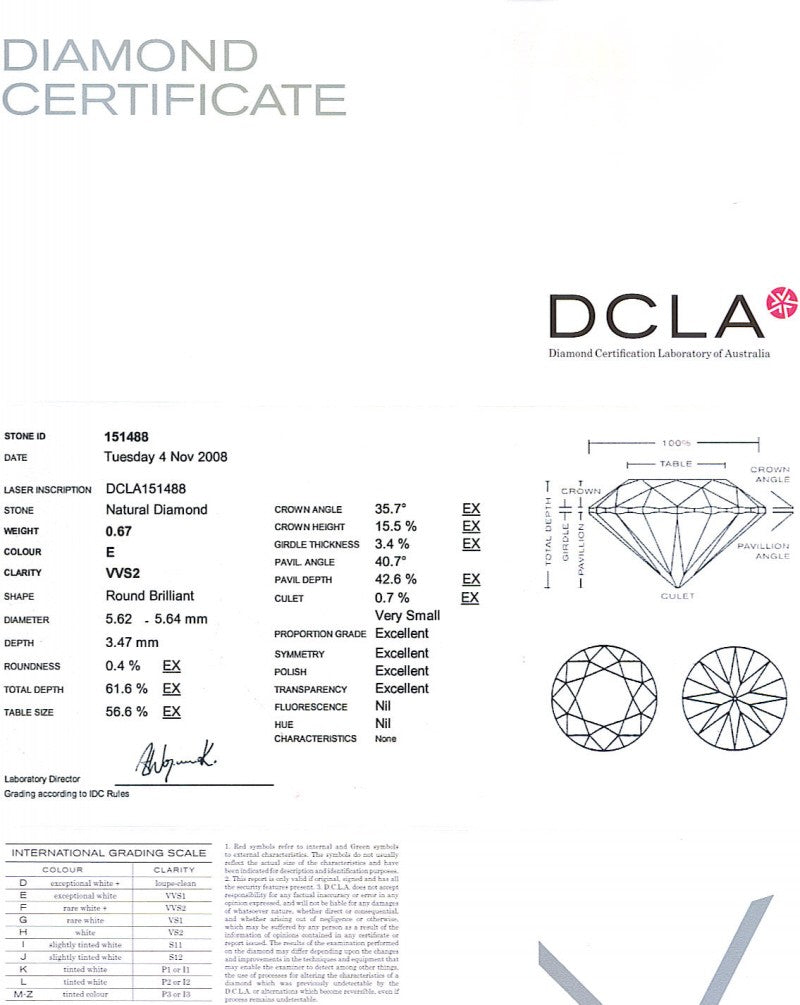 Round Brilliant Cut Diamond 0.67ct E VVS2