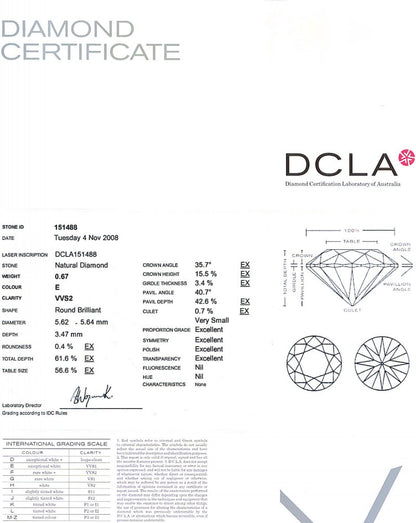 Round Brilliant Cut Diamond 0.67ct E VVS2