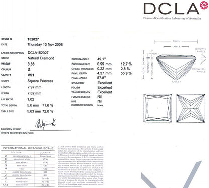Princess Cut Diamond 3.00ct G VS1