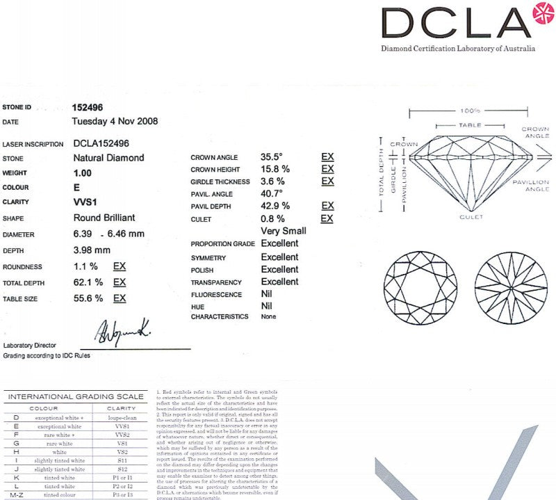 Round Brilliant Cut Diamond 1.00ct E VVS1
