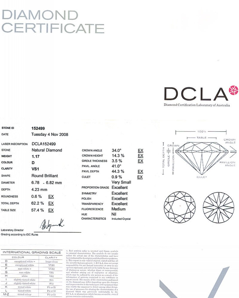 Round Brilliant Cut Diamond 1.17ct D VS1