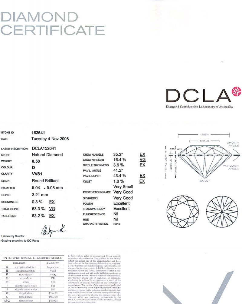 Round Brilliant Cut Diamond 0.50ct D VVS1