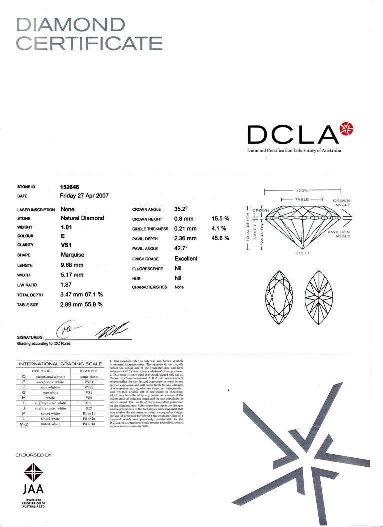 Marquise Cut Diamond 1.01ct E VS1