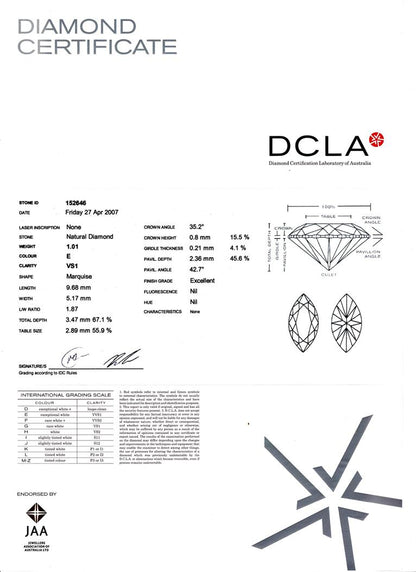 Marquise Cut Diamond 1.01ct E VS1
