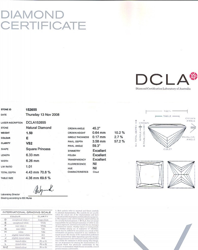 Princess Cut Diamond 1.50ct E VS2
