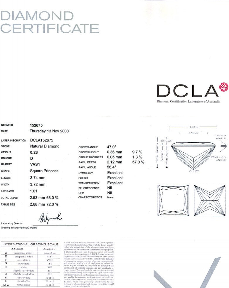 Princess Cut Diamond 0.28ct D VVS1