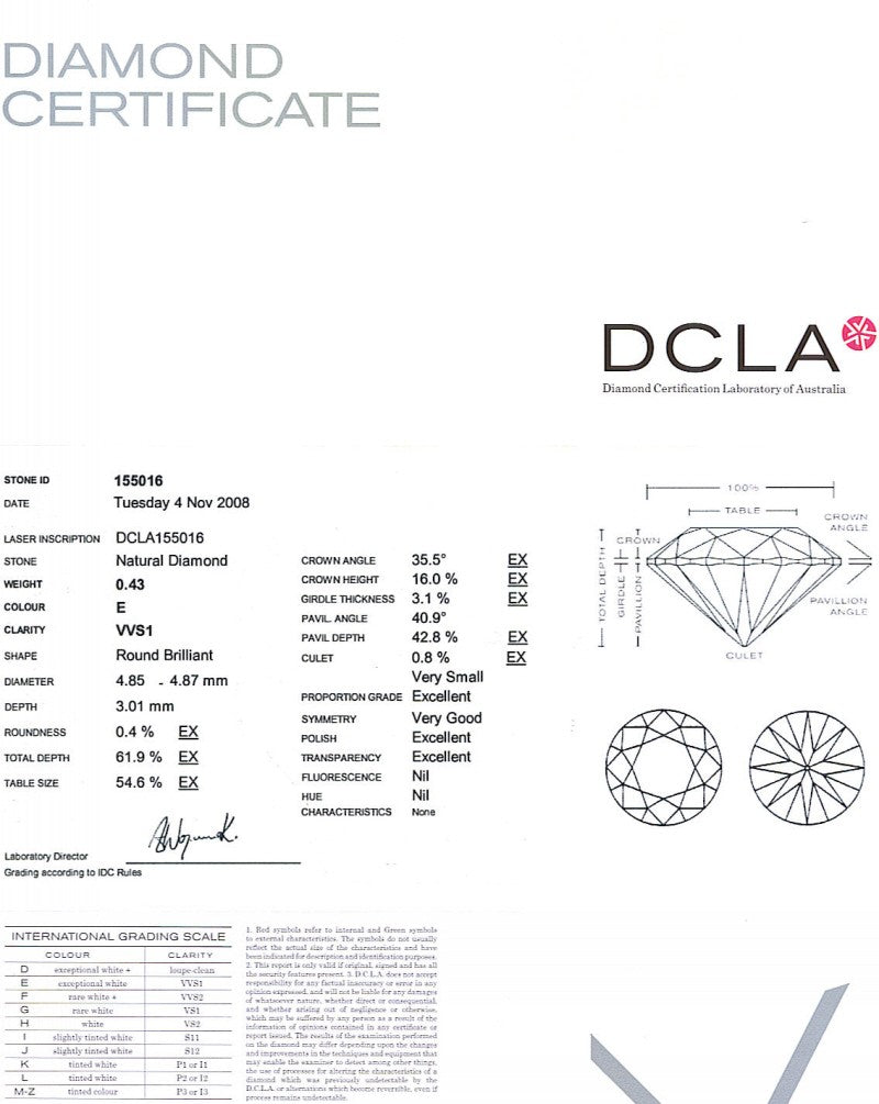 Round Brilliant Cut Diamond 0.43ct E VVS1