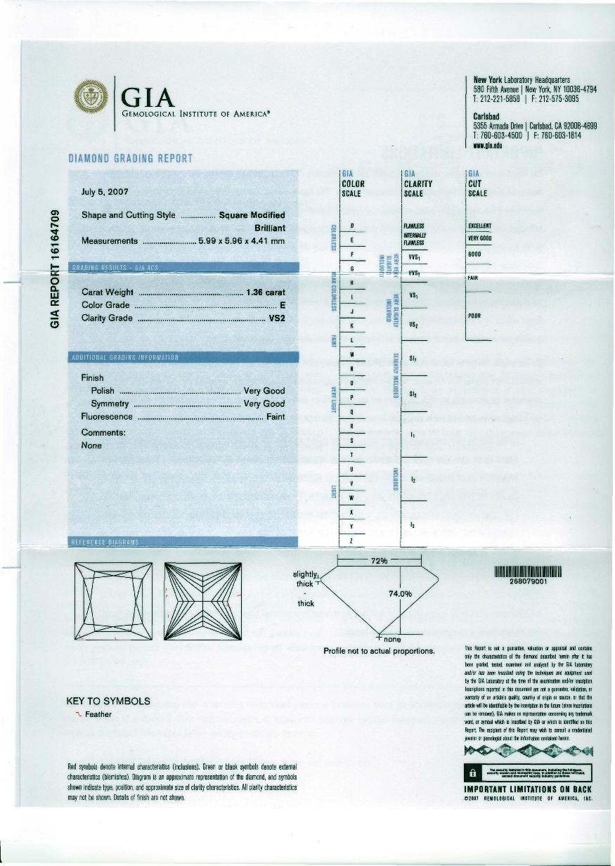 Princess Cut Diamond 1.36ct E VS2