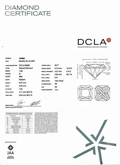 Radiant Cut Diamond 1.24ct E VS1