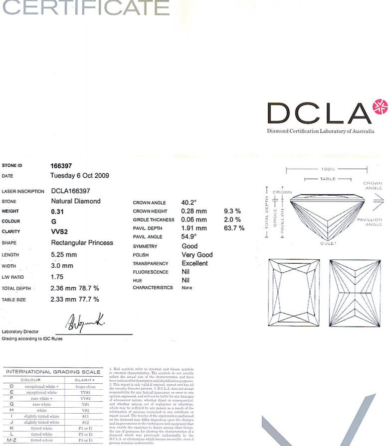 Baguillion Cut Diamond 0.31ct G VVS2
