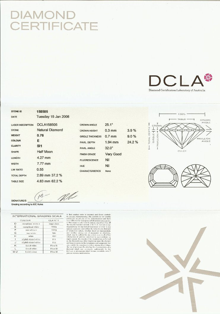 Half Moon Diamonds 0.76ct E SI1