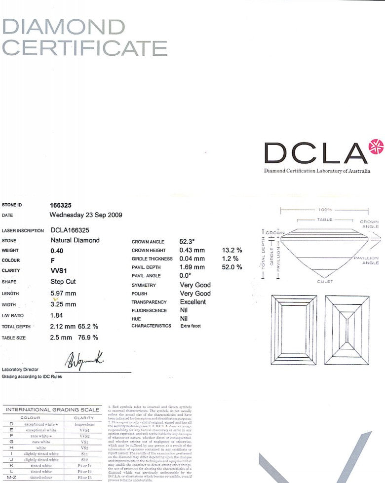 baguette Cut Diamond 0.40ct F VVS1