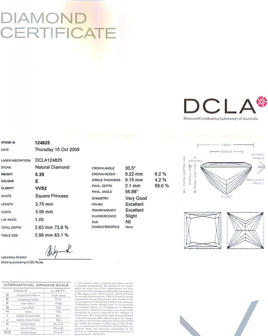 Princess Cut Diamond 0.29ct E VVS2