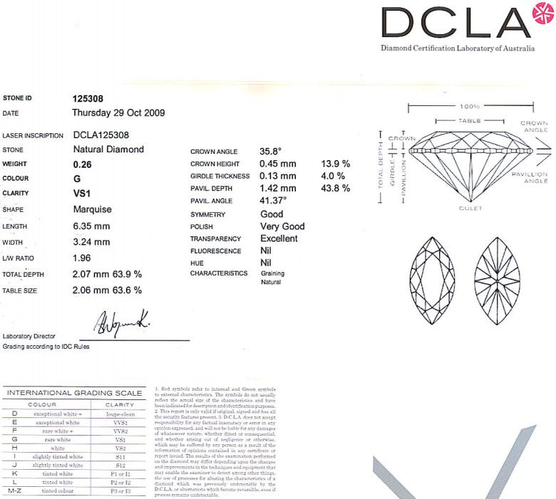 Marquise Cut Diamond 0.26ct G VS1