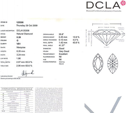 Marquise Cut Diamond 0.26ct G VS1