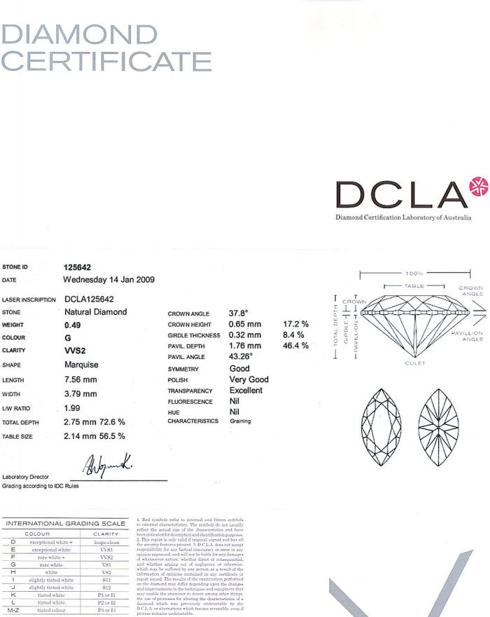 Marquise Cut Diamond 0.49ct G VVS2